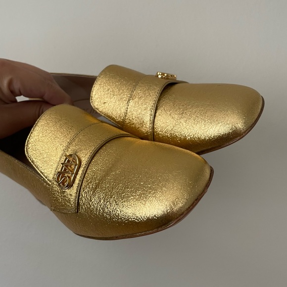 Stuart Weitzman Gold Block Heel Loafers - Picture 7 of 14